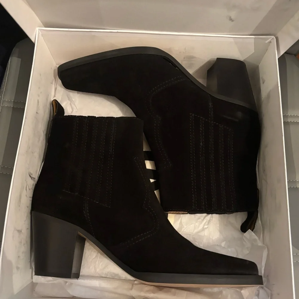 GANNI Black Suede Western Ankle Booties